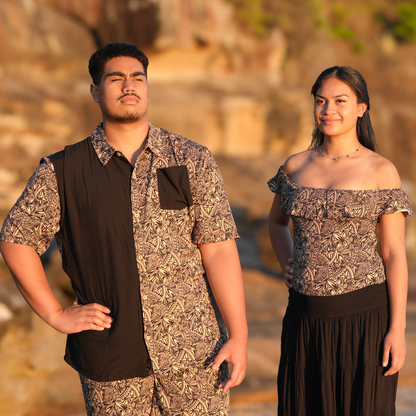 Pangai Couple Set – Beige (Top + Shirt)