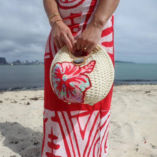 Kealoʻa x Forever Polynesia – One-of-a-Kind Hibiscus Rattan Bag